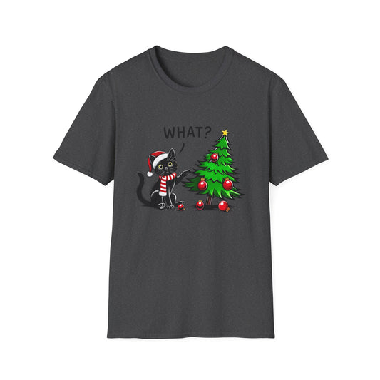 Cat Knocked Over Christmas Tree T-Shirt, Funny Cat Lover Tee, Softstyle Shirt, Holiday Gift, Unisex Top, Pet Owner Apparel